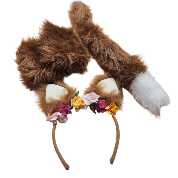 Claire's Woodland Fox Dress Up Set Ages 3 up Ears Tail Paws Brown Faux Fir - Picture 3 of 7